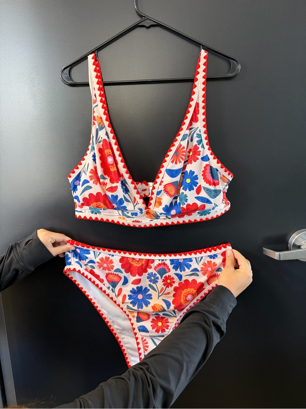 SHEIN Red & Blue Floral Triangle Bikini Set